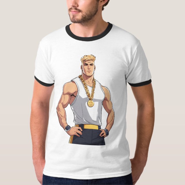 Camiseta vestindo uma cadeia de ouro (Frente)