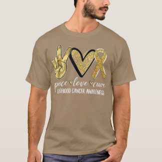 Camiseta Vestir Dourado Ribbon Peace Love Cure Cancer de in