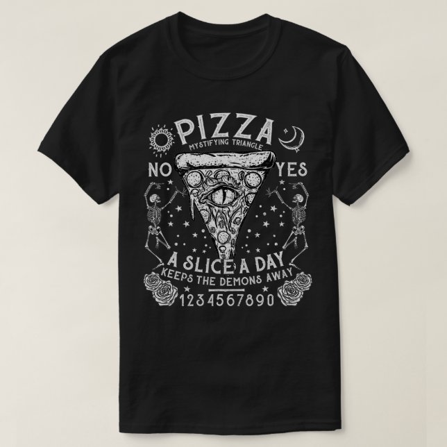 Camiseta Vestir Pizza Preta I Occulto à Bruxaria (Frente do Design)