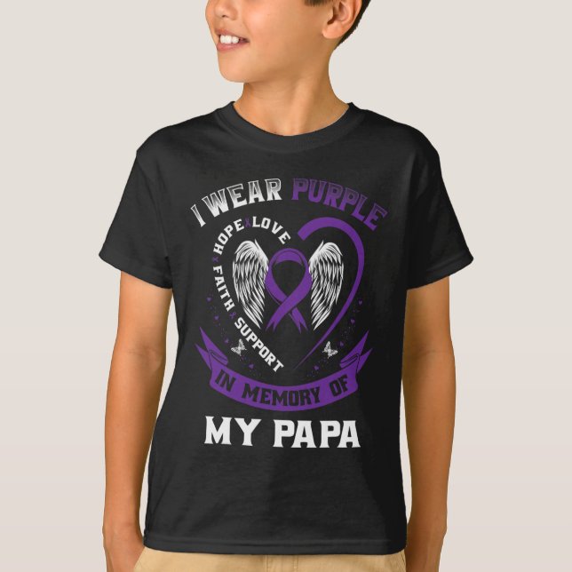 Camiseta Vestir Roxo Em Memória Do Meu Câncer de pâncreas P (Frente)