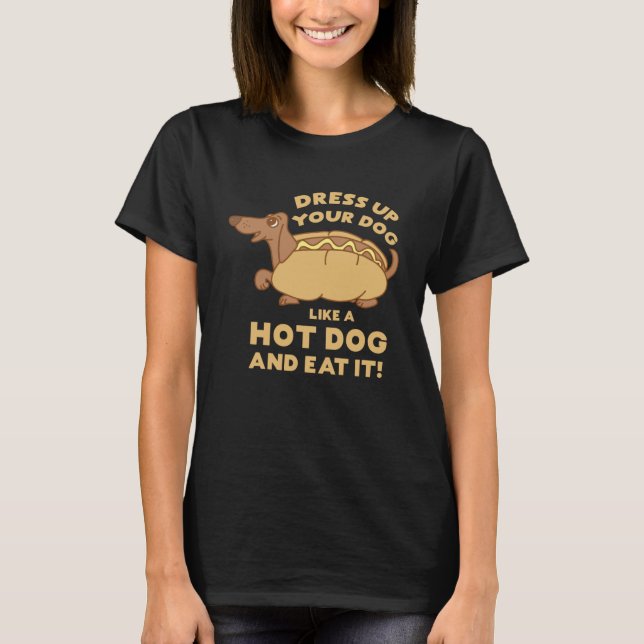 Camiseta Vestir Seu Cachorro Como Um Cachorro Quente Hotdog (Frente)