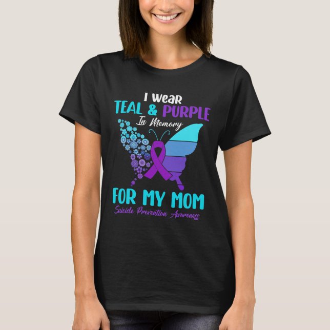 Camiseta Vestir Teal E Roxo Em Memória Do Suicídio Da Mãe A (Frente)
