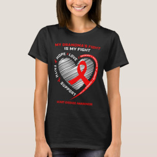 Camiseta Vestuário Apoio à Vovó Doença do Coração Vermelho 