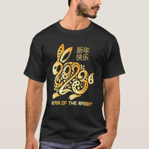 Camiseta Vestuário de Ano Novo Chinês Rabbit Vermelho Chinê
