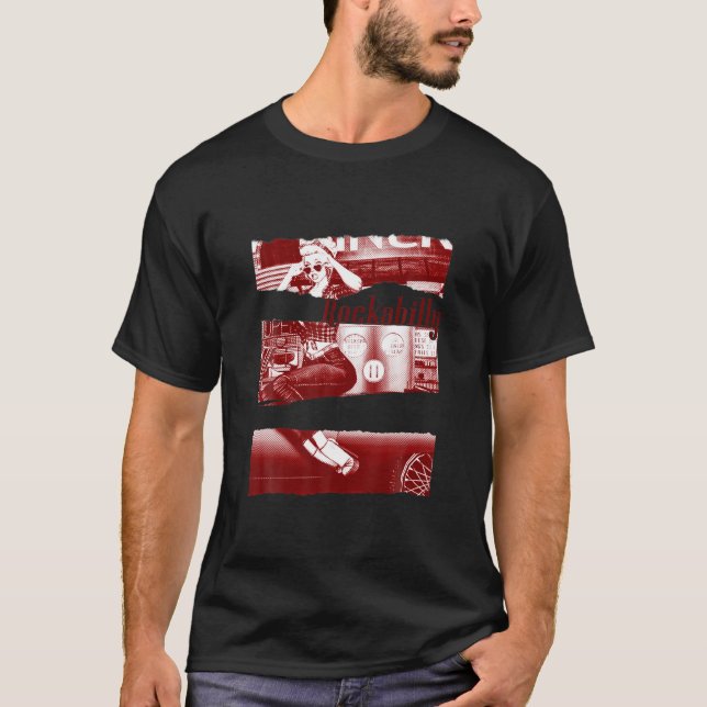 Camiseta Vestuário De Rockabilly Para Homens, Retro 50 Rock (Frente)