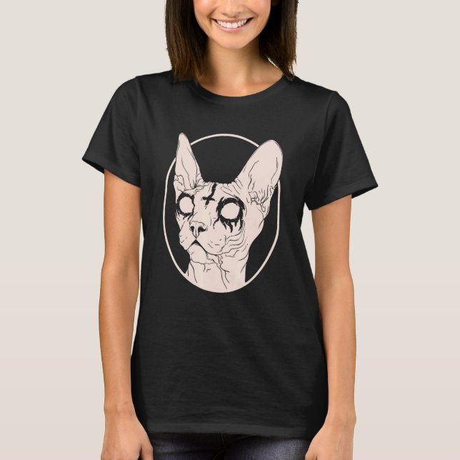 Camiseta Vestuário Satânico De Gato Esfinge De Metal Mortal (Frente)