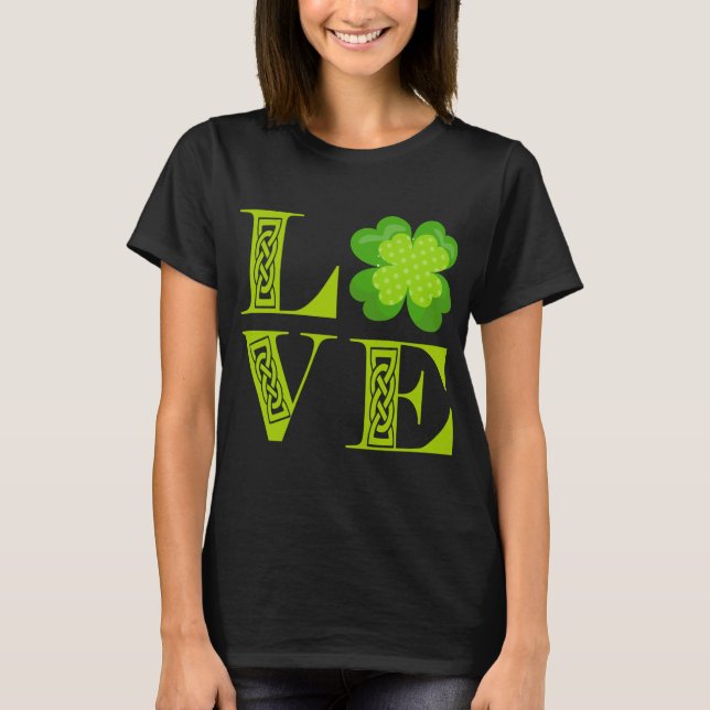 Camiseta Vestuário Verde Irlandês Shamrock Celular Knot LOV (Frente)