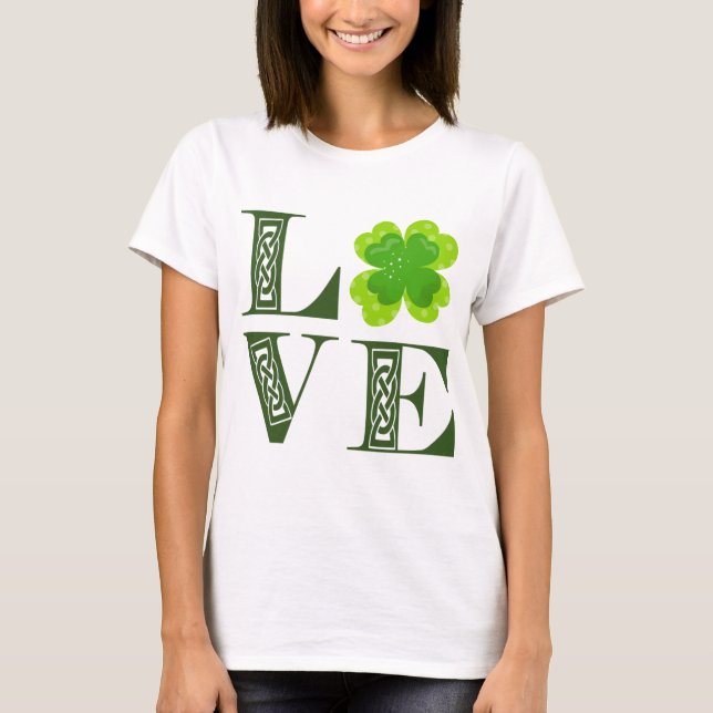 Camiseta Vestuário Verde Irlandês Shamrock Celular Knot LOV (Frente)