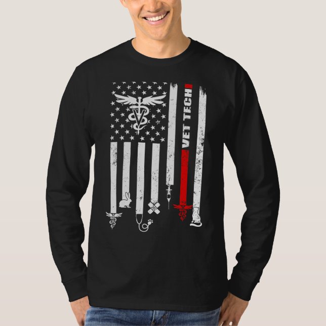 Camiseta Vet Tech Usa Flag Pets Veterinarian Technician (Frente)