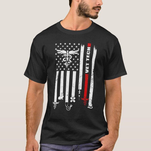 Camiseta Vet Tech Usa Flag Pets Veterinarian Technician (Frente)