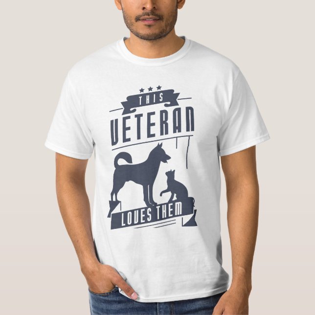Camiseta Veterano ama cão e gato (Frente)