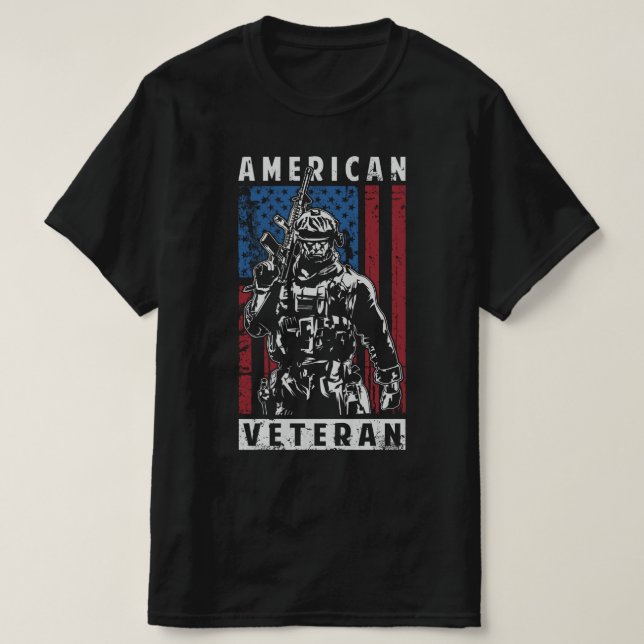 Camiseta veterano americano bandeira dos eua (Frente do Design)