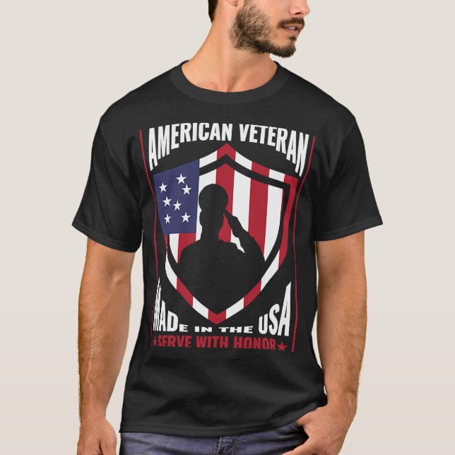 Camiseta Veterano Americano Feito Nos Eua Serve Com Honra (Frente)