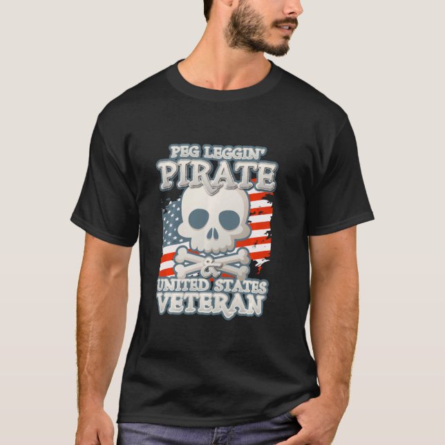 Camiseta Veterano Americano Peg Leggin Pirate Skull Camiset (Frente)