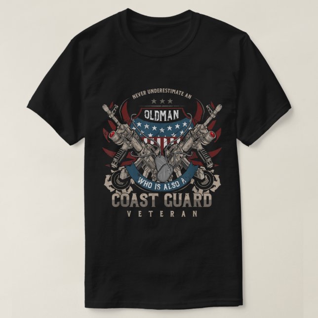 Camiseta Veterano da Guarda costeira nunca subestima Vetera (Frente do Design)