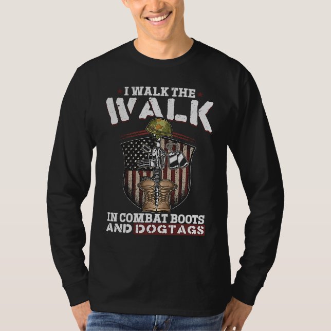 Camiseta Veterano dos EUA Eu Dou o Exemplo Em Botas de Comb (Frente)