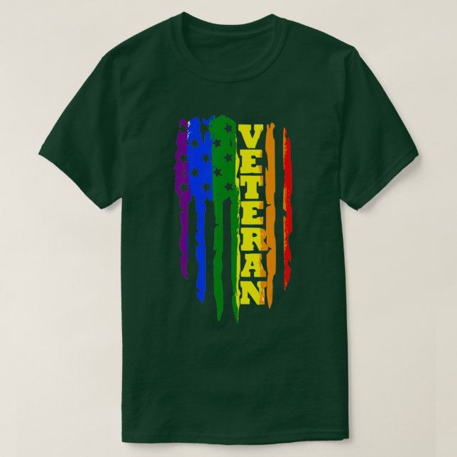 Camiseta Veterano LGB Orgulho gay Rainbow American Flag Mil (Frente do Design)