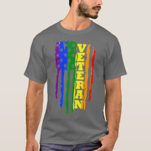 Camiseta Veterano LGBT Orgulho gay Rainbow American Flag Mi