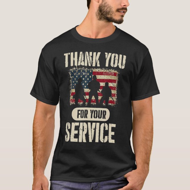 Camiseta Veteranos Dia Obrigado Por Seus Serviços Patriótic (Frente)