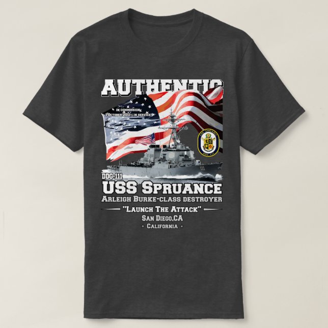 Camiseta Veteranos do Destroyer USS Spruance DDG111 (Frente do Design)