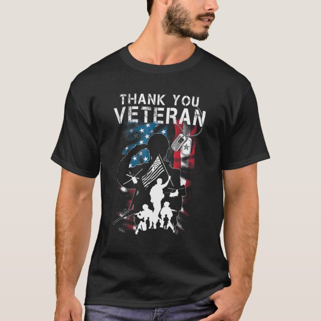 Camiseta Veterans Day  Fathers Day  4th of July Thank You V (Frente)