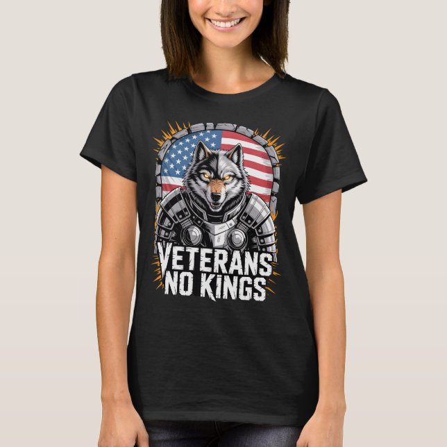 Camiseta Veterans No Kings Wolf Design for Proud Military (Frente)