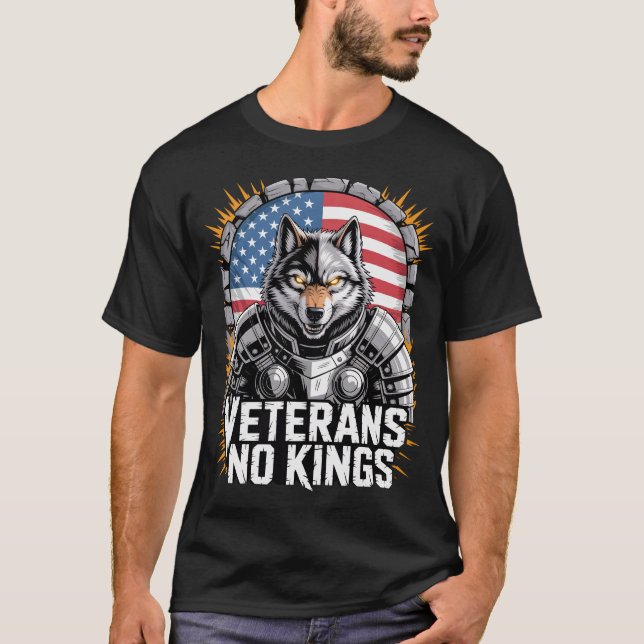Camiseta Veterans No Kings Wolf Design for Proud Military (Frente)