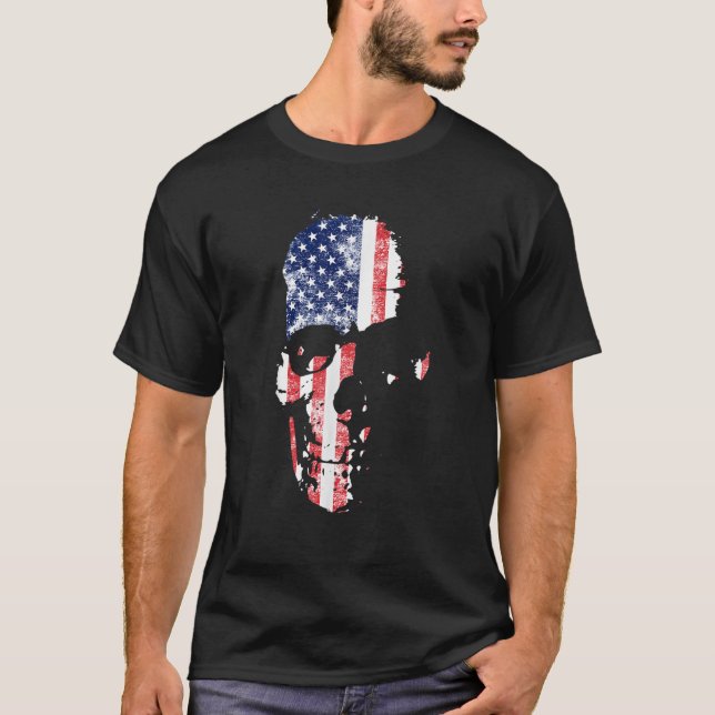 Camiseta Vétero Patriótico Militar de Bandeira do Crânio Am (Frente)