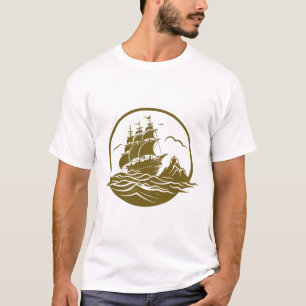 Camiseta Vetor de Aventura Mundial de Navio Pirata