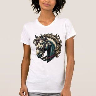 Camiseta Vetor de Cabeça de Cavalo de Gravura Antiga