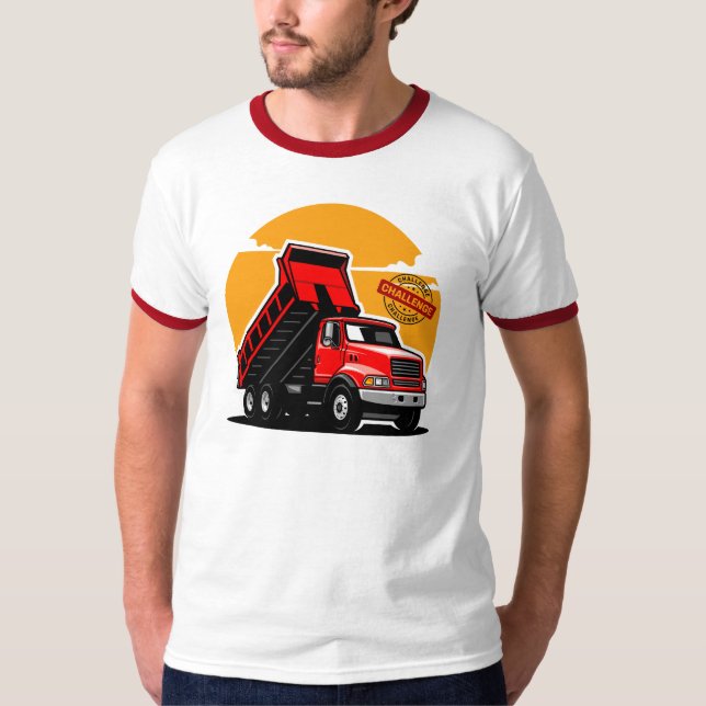 Camiseta Vetor de desafio de construção de caminhão bascula (Frente)