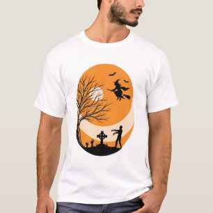 Camiseta Vetor de design de bruxa da lua do cemitério de Ha