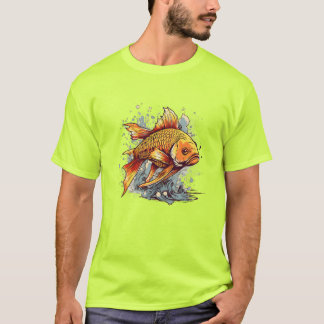 Camiseta Vetor de Design de Peixe Dourado e Illustrator