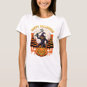 Camiseta Vetor de Espantalho de Abóbora de Halloween Feliz