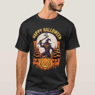 Camiseta Vetor de Espantalho de Abóbora de Halloween Feliz