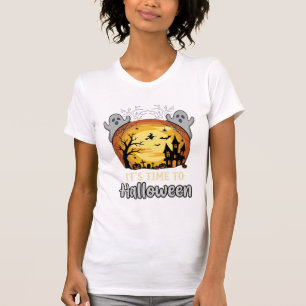 Camiseta Vetor de Fantasmas e Cemitério Assombrado de Hallo