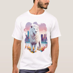 Camiseta Vetor de Leão Arte Animal Majestosa Natureza Selva