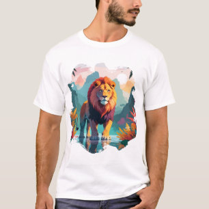 Camiseta Vetor de Leão Arte Animal Majestosa Natureza Selva