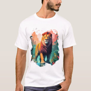 Camiseta Vetor de Leão Arte Animal Majestosa Natureza Selva
