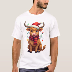Camiseta Vetor de Natal Vintage Vaca das Terras Altas Fofo