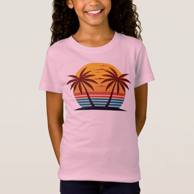 Camiseta Vetor de pôr do sol com palmeiras (Frente)