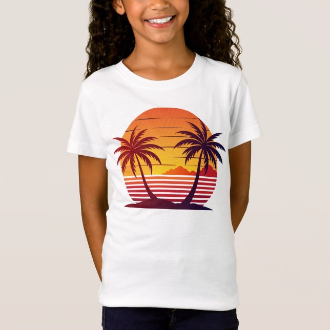 Camiseta Vetor de pôr do sol com palmeiras  (Frente)