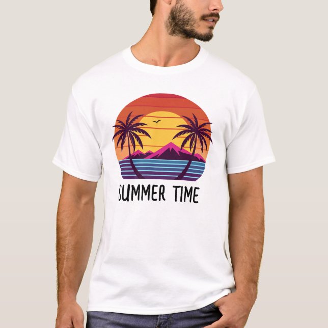 Camiseta Vetor de pôr do sol com palmeiras (Frente)