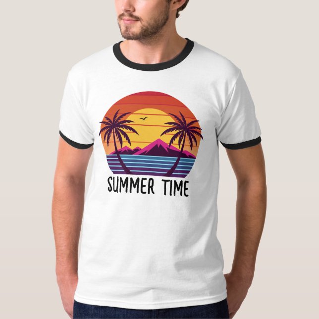Camiseta Vetor de pôr do sol com palmeiras (Frente)