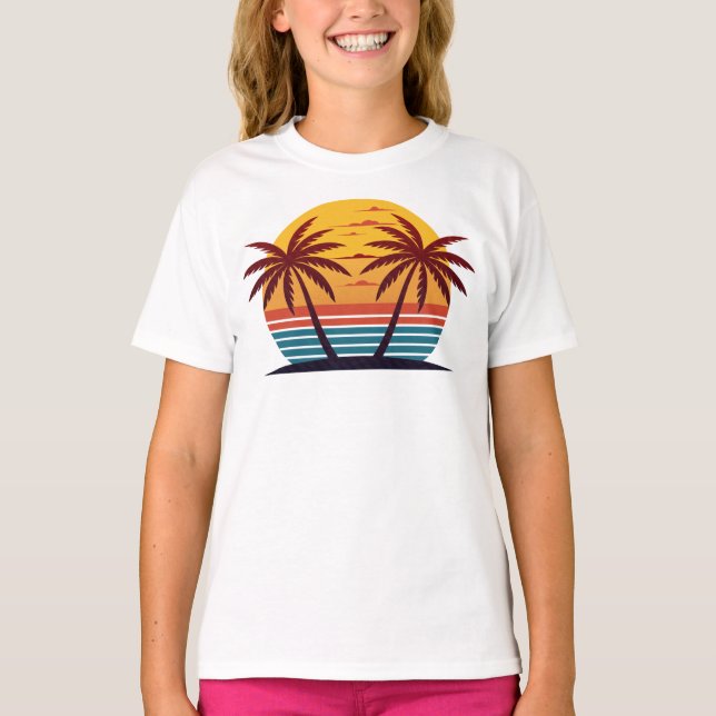 Camiseta Vetor de pôr do sol com palmeiras (Frente)