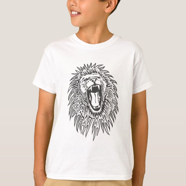 Camiseta vetor preto-branco-leão (Frente)