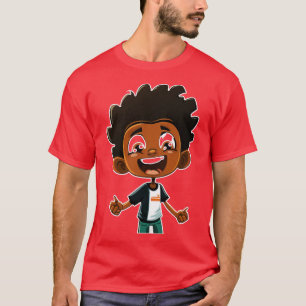 Camiseta Vetor Super Bonito e Feliz Black Boy Mascot 2D