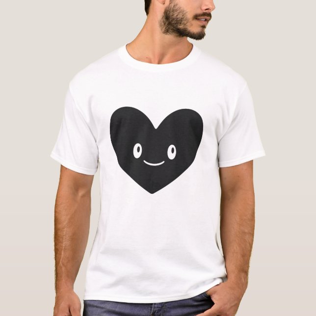 Camiseta Vetorial de Coração Preto Sorrindo Design (Frente)
