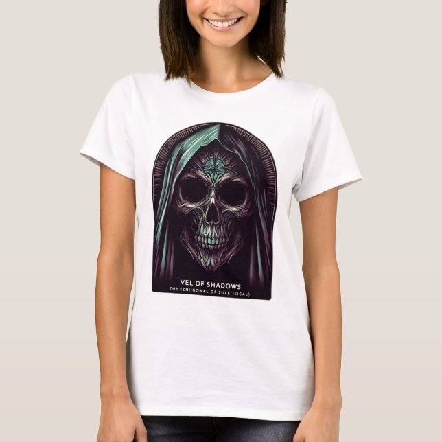 Camiseta Véu das Sombras: O Crânio Enigmático (Frente)