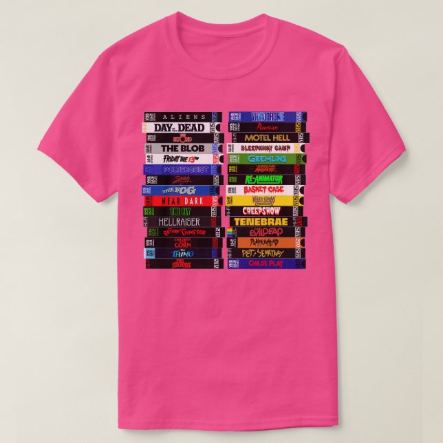 Camiseta VHS 80s - Pilhas de Horror (Frente do Design)